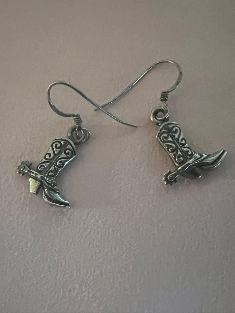Western Sterling Silver Cowboy Boot Dangle Earrings